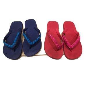 Haviana Pyramid Stone flip flops Royal Blue & Havana Pink Size 6 Lot Of 2